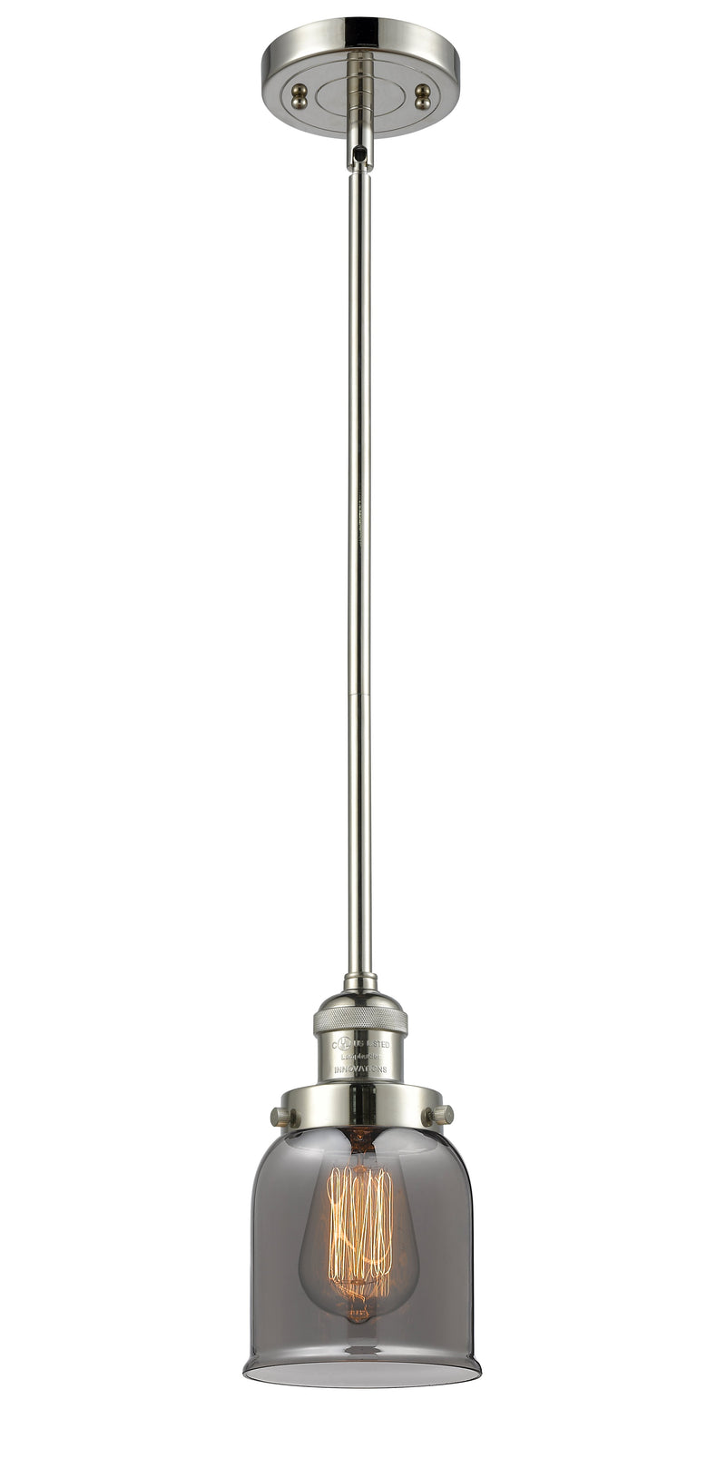 Innovations Lighting Small Bell 1-100 watt 5 inch Polished Nickel Mini Pendant  Smoked glass   Hang Straight Swivel 201SPNG53