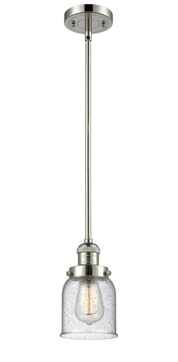 Innovations Lighting Small Bell 1-100 watt 5 inch Polished Nickel Mini Pendant  Seedy glass   Hang Straight Swivel 201SPNG54