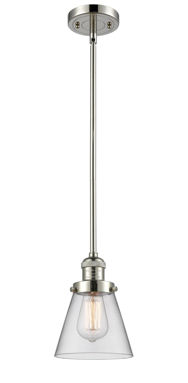 Innovations Lighting Small Cone 1-100 watt 6 inch Polished Nickel Mini Pendant  Clear glass   Hang Straight Swivel 201SPNG62