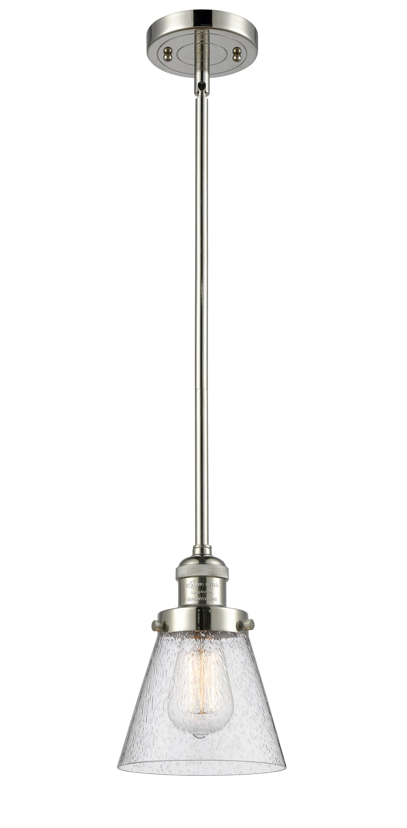 Innovations Lighting Small Cone 1-100 watt 6 inch Polished Nickel Mini Pendant  Seedy glass   Hang Straight Swivel 201SPNG64