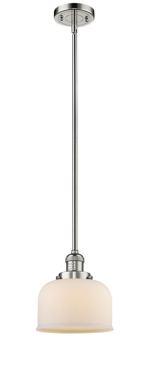 Innovations Lighting Large Bell 1-100 watt 8 inch Polished Nickel Mini Pendant Matte White Cased glass Hang Straight Swivel 201SPNG71