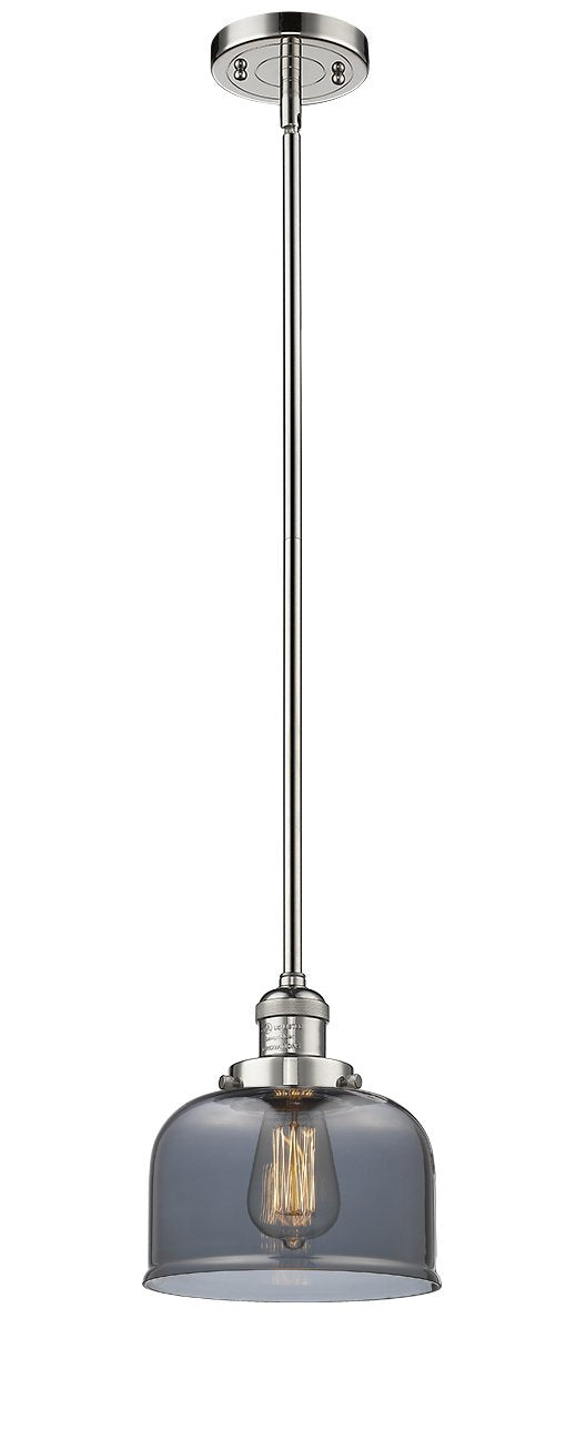 Innovations Lighting Large Bell 1-100 watt 8 inch Polished Nickel Mini Pendant  Smoked glass   Hang Straight Swivel 201SPNG73