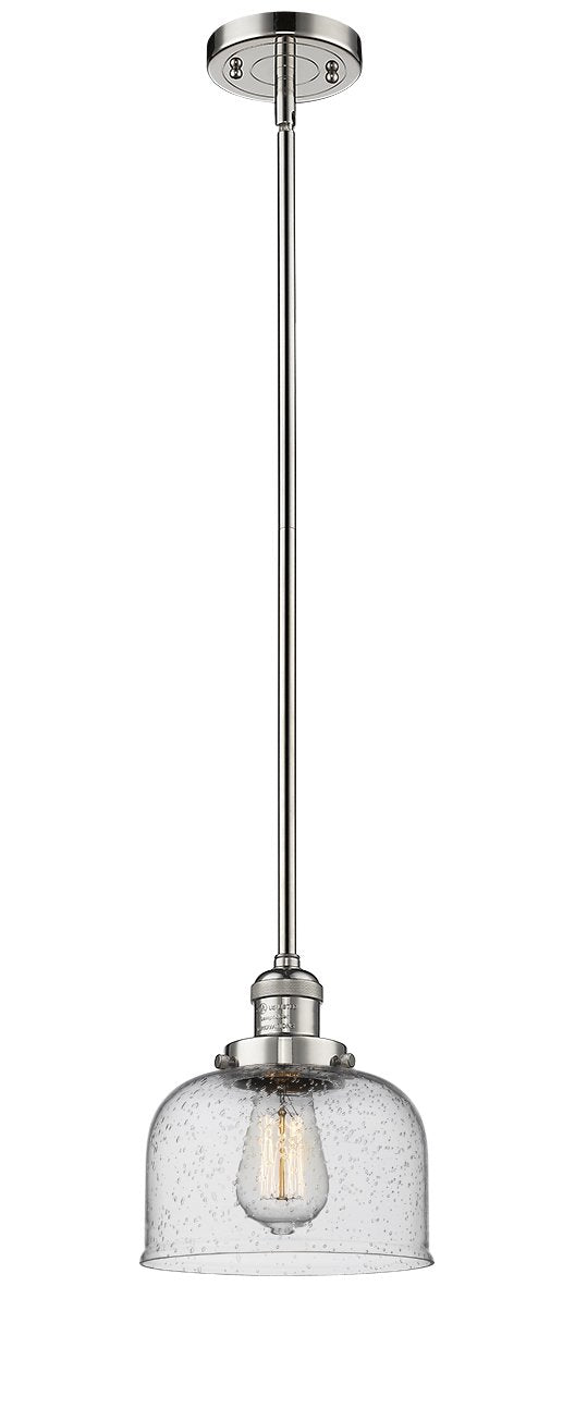 Innovations Lighting Large Bell 1-100 watt 8 inch Polished Nickel Mini Pendant  Seedy glass   Hang Straight Swivel 201SPNG74