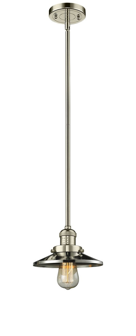 Innovations Lighting Railroad 1-100 watt 8 inch Polished Nickel Mini Pendant Polished Nickel Railroad shades Hang Straight Swivel 201SPNM1