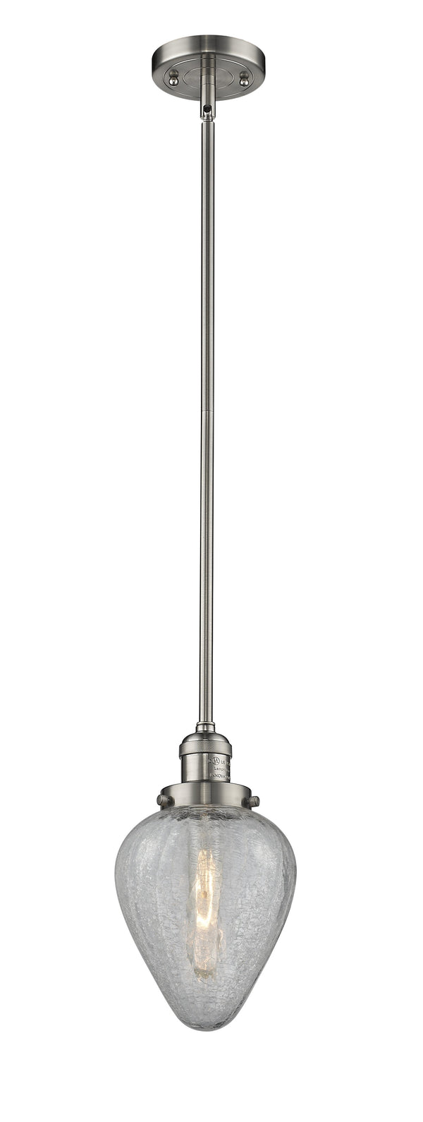 Innovations Lighting Geneseo 1-100 watt 6.5 inch Brushed Satin Nickel Mini Pendant Clear Crackle glass Hang Straight Swivel 201SSNG165