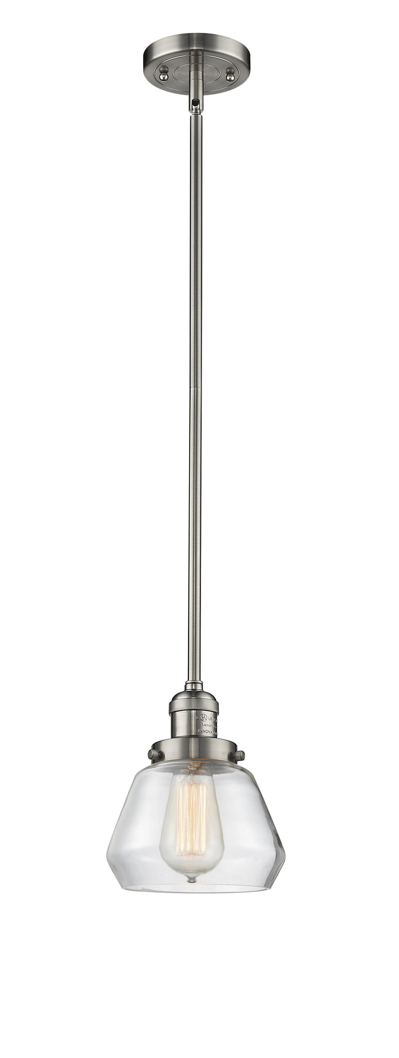 Innovations Lighting Fulton 1-100 watt 7 inch Brushed Satin Nickel Mini Pendant  Clear glass   Hang Straight Swivel 201SSNG172