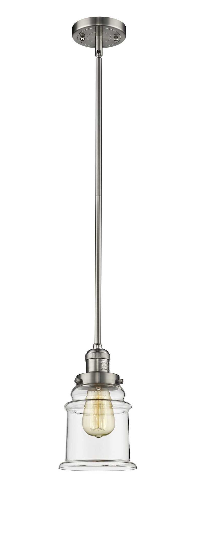 Innovations Lighting Canton 1-100 watt 6.5 inch Brushed Satin Nickel Mini Pendant  Clear glass   Hang Straight Swivel 201SSNG182