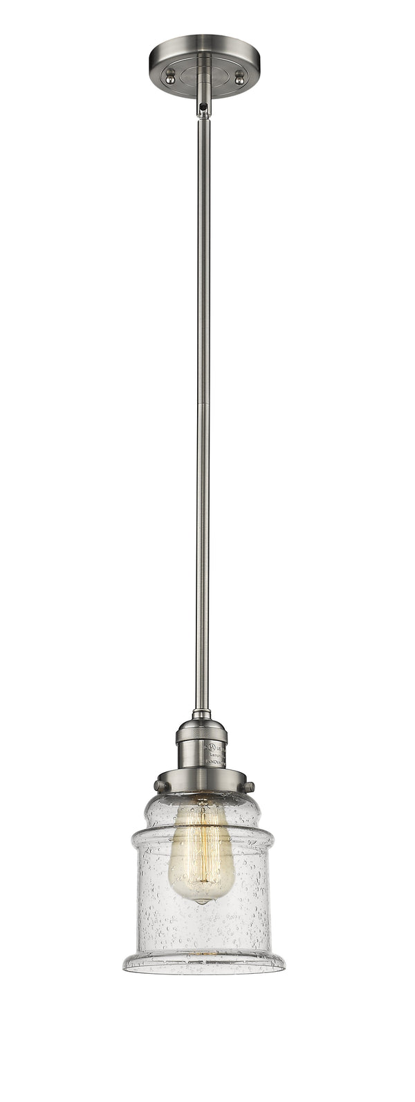 Innovations Lighting Canton 1-100 watt 6.5 inch Brushed Satin Nickel Mini Pendant  Seedy glass   Hang Straight Swivel 201SSNG184