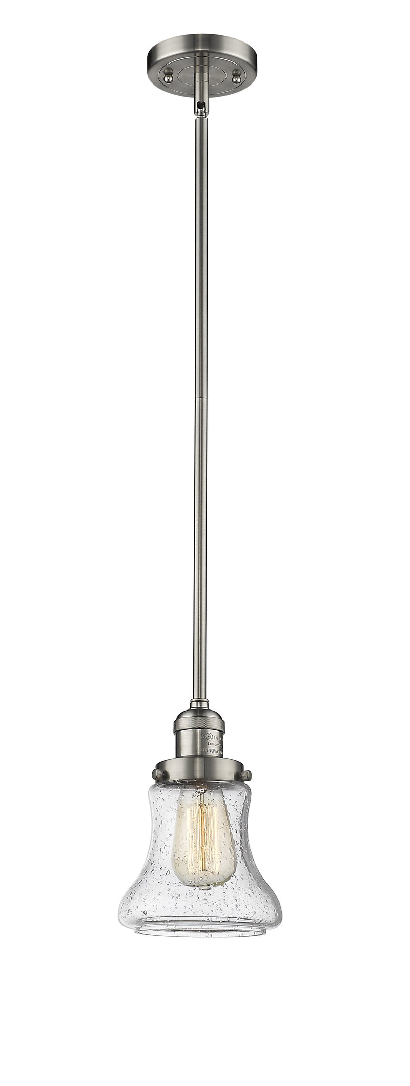 Innovations Lighting Bellmont 1-100 watt 6.5 inch Brushed Satin Nickel Mini Pendant  Seedy glass   Hang Straight Swivel 201SSNG194