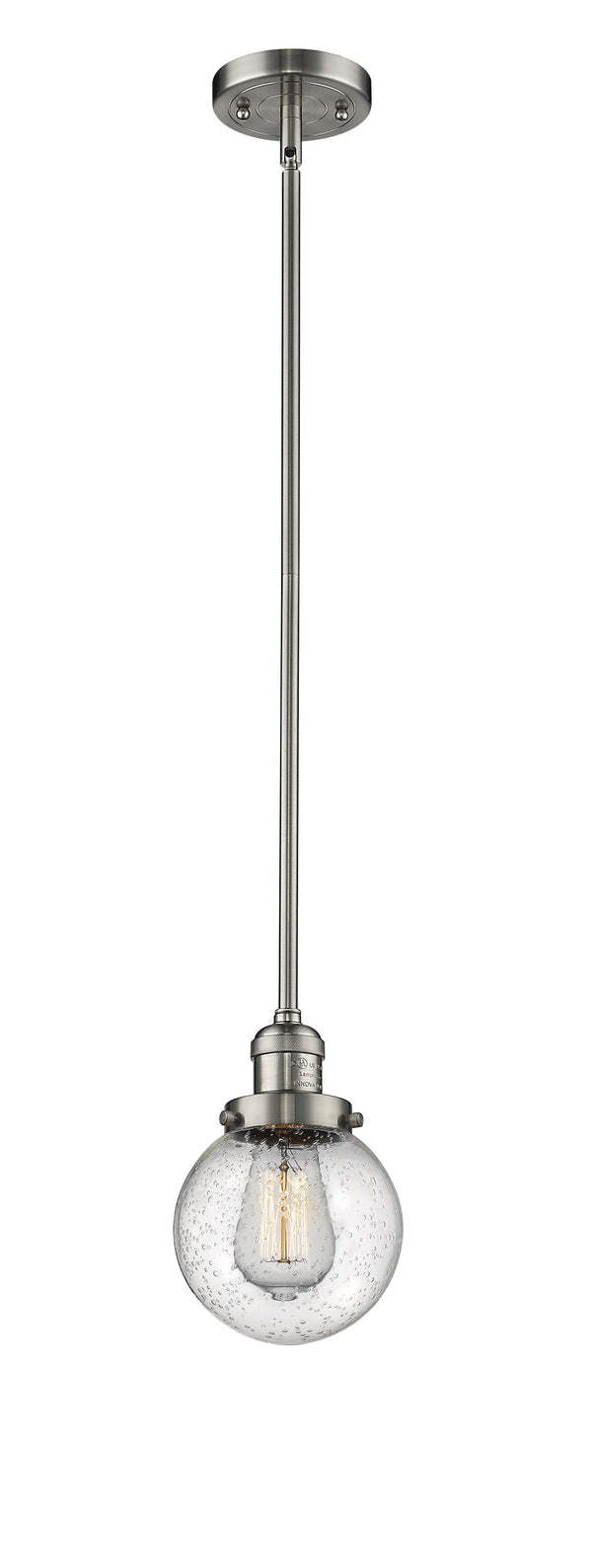 Innovations Lighting Beacon 1-100 watt 6 inch Brushed Satin Nickel Mini Pendant  Seedy glass   Hang Straight Swivel 201SSNG2046