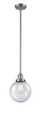 Innovations Lighting Beacon 1-100 watt 8 inch Brushed Satin Nickel Mini Pendant  Seedy glass   Hang Straight Swivel 201SSNG2048