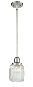 Innovations Lighting Colton 1-100 watt 8 inch Brushed Satin Nickel Mini Pendant Thick Clear Halophane glass Hang Straight Swivel 201SSNG302