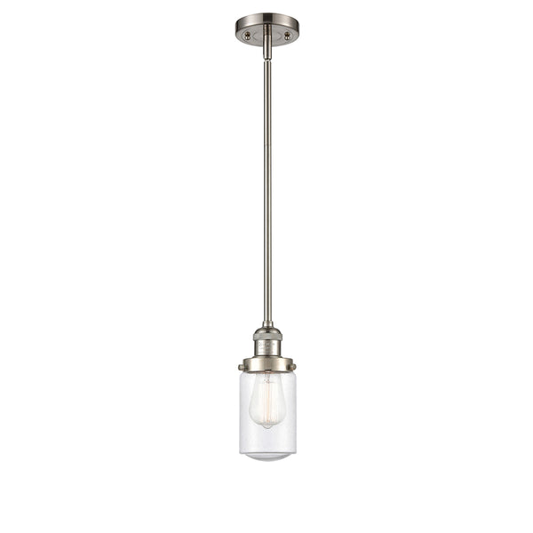Dover Mini Pendant shown in the Brushed Satin Nickel finish with a Seedy shade