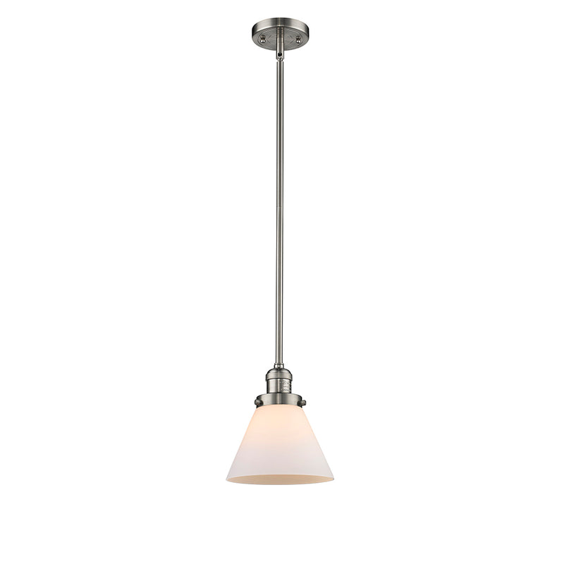 Cone Mini Pendant shown in the Brushed Satin Nickel finish with a Matte White shade