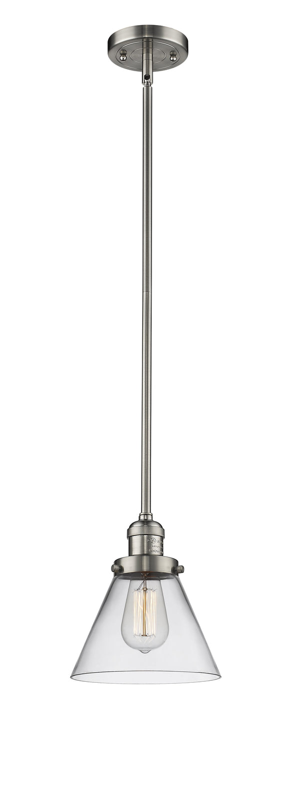 Innovations Lighting Large Cone 1-100 watt 8 inch Brushed Satin Nickel Mini Pendant  Clear glass   Hang Straight Swivel 201SSNG42