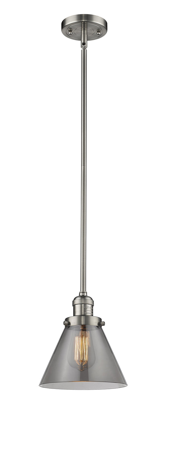 Innovations Lighting Large Cone 1-100 watt 8 inch Brushed Satin Nickel Mini Pendant  Smoked glass   Hang Straight Swivel 201SSNG43