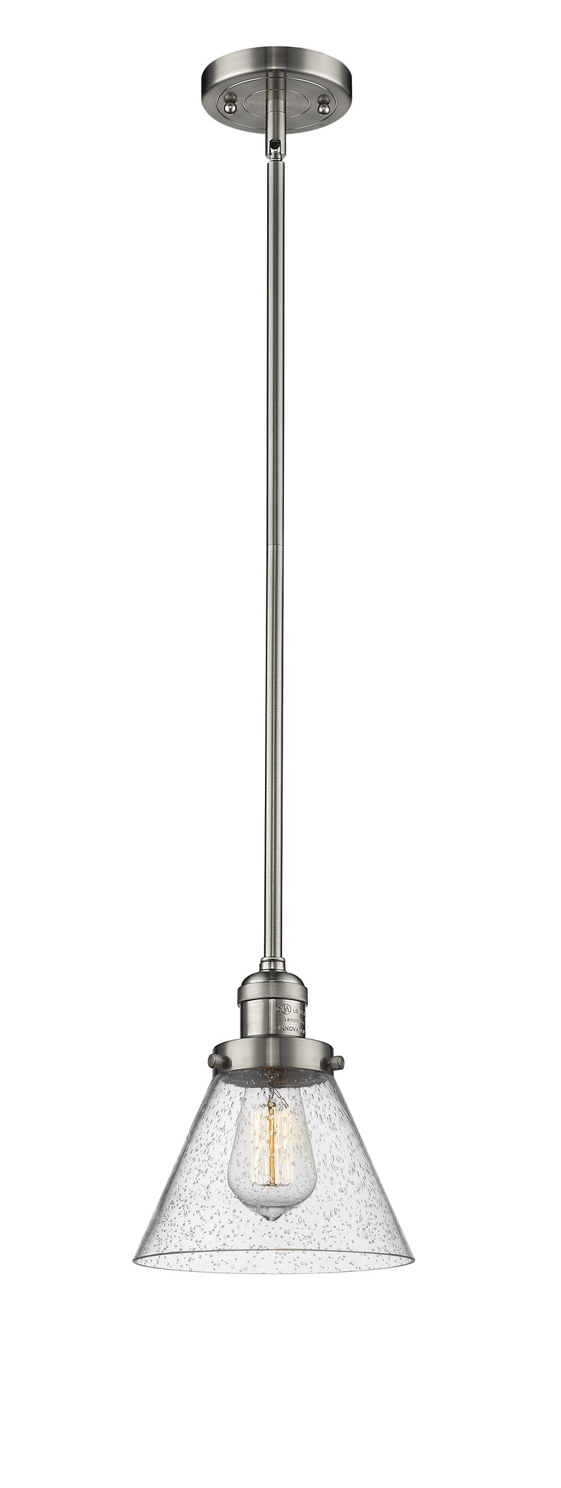 Innovations Lighting Large Cone 1-100 watt 8 inch Brushed Satin Nickel Mini Pendant  Seedy glass   Hang Straight Swivel 201SSNG44