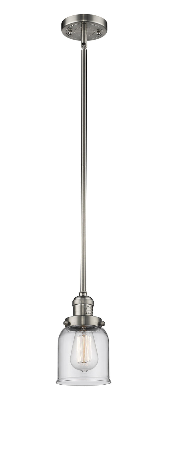 Innovations Lighting Small Bell 1-100 watt 5 inch Brushed Satin Nickel Mini Pendant  Clear glass   Hang Straight Swivel 201SSNG52