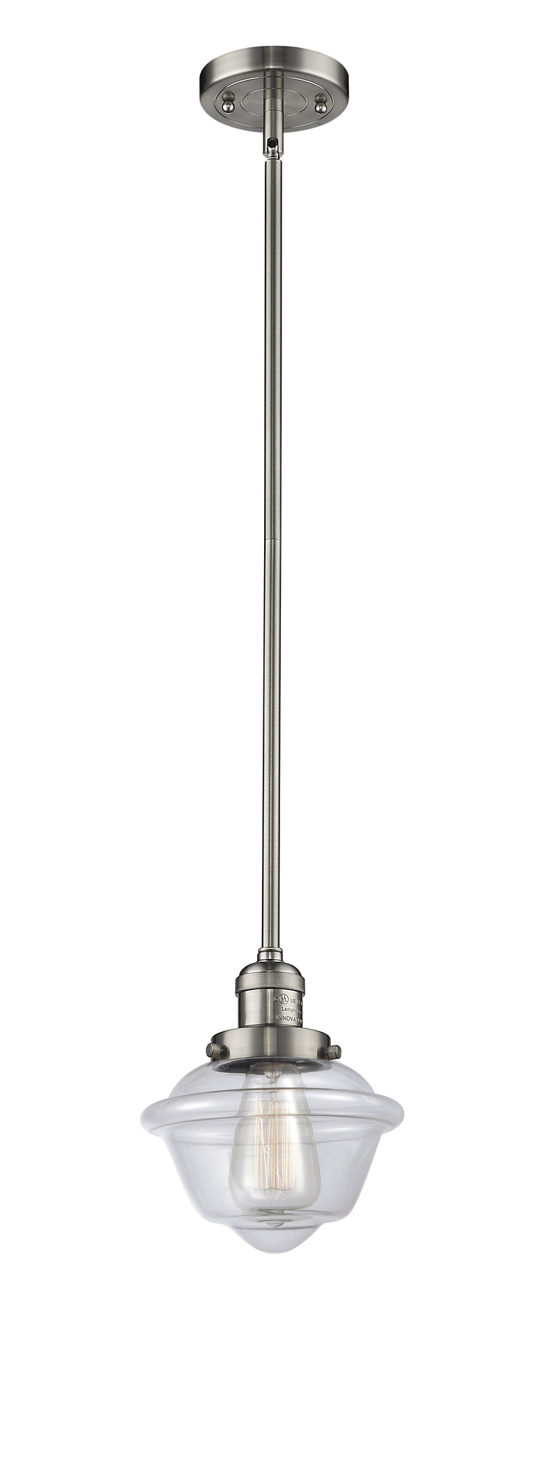 Innovations Lighting Small Oxford 1-100 watt 8 inch Brushed Satin Nickel Mini Pendant  Clear glass   Hang Straight Swivel 201SSNG532