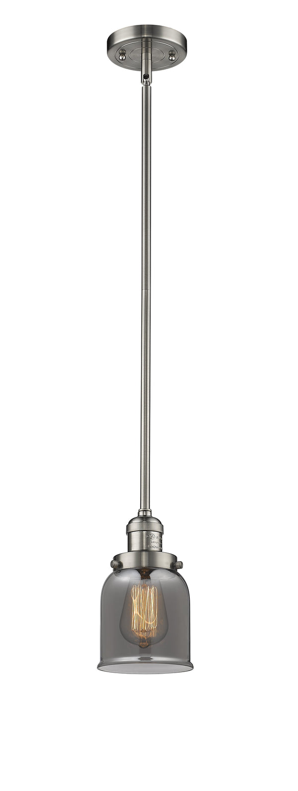 Innovations Lighting Small Bell 1-100 watt 5 inch Brushed Satin Nickel Mini Pendant  Smoked glass   Hang Straight Swivel 201SSNG53