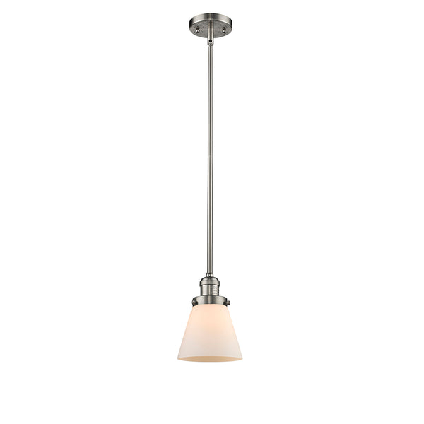 Cone Mini Pendant shown in the Brushed Satin Nickel finish with a Matte White shade