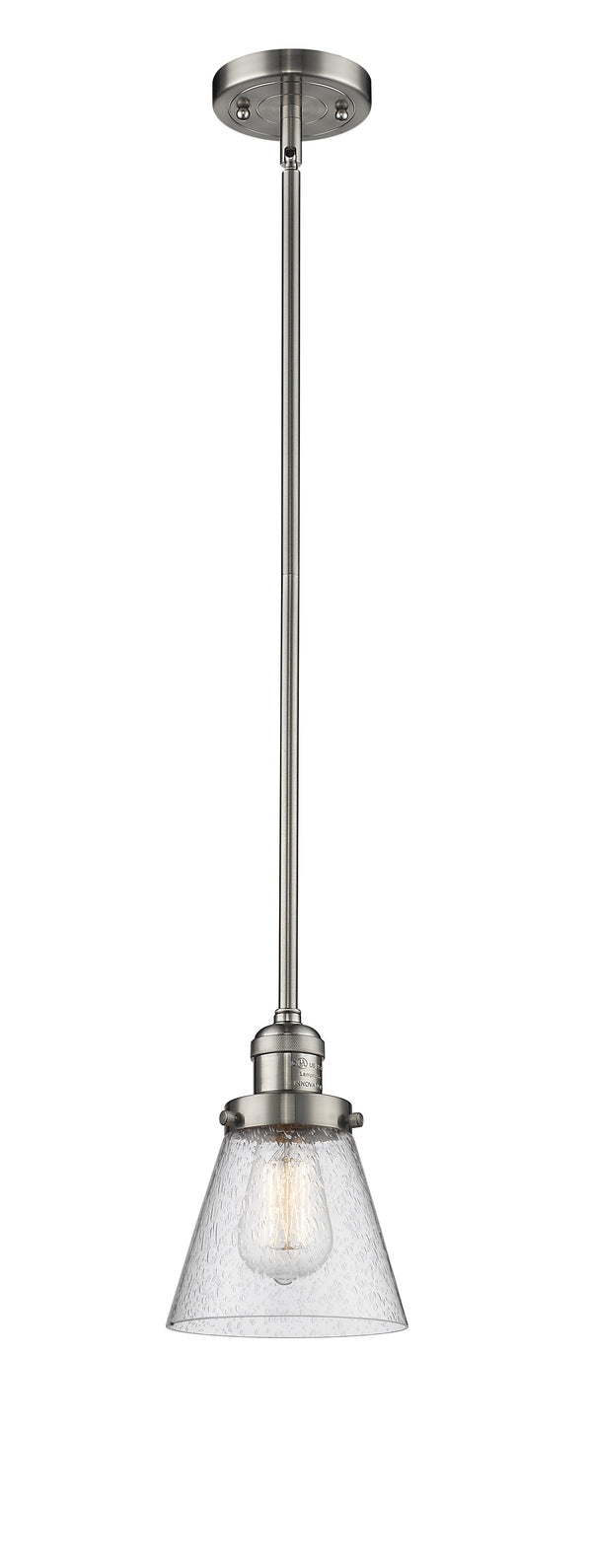 Innovations Lighting Small Cone 1-100 watt 6 inch Brushed Satin Nickel Mini Pendant  Seedy glass   Hang Straight Swivel 201SSNG64