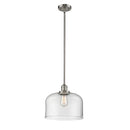 Bell Mini Pendant shown in the Brushed Satin Nickel finish with a Clear shade