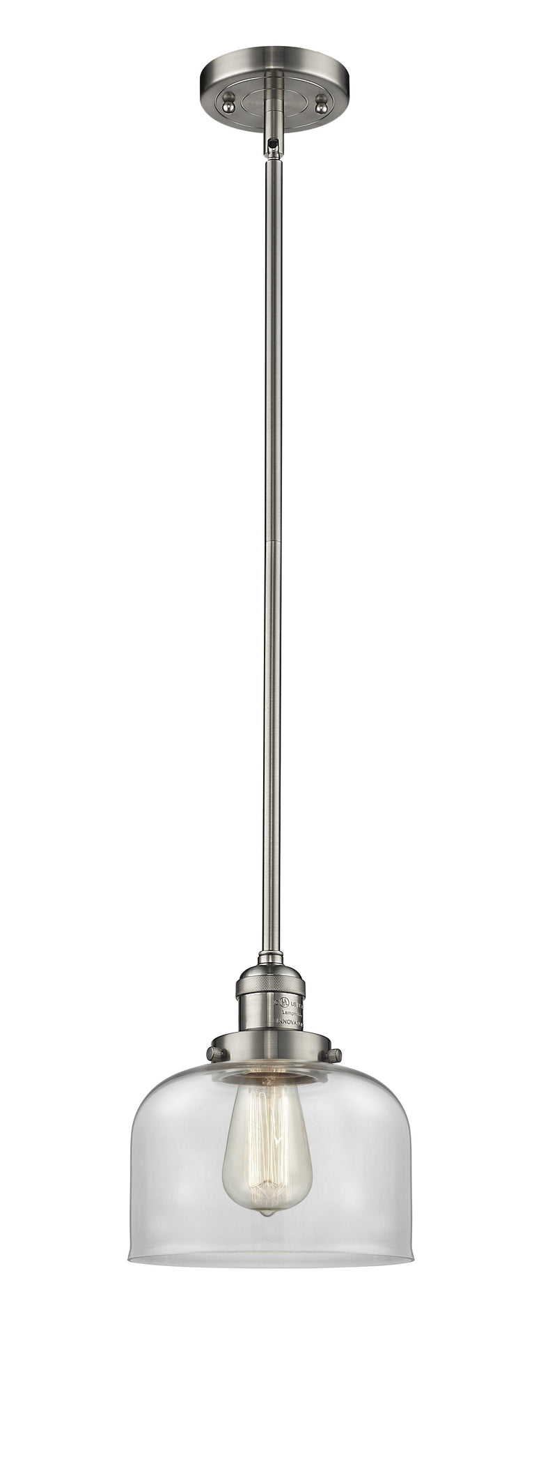 Innovations Lighting Large Bell 1-100 watt 8 inch Brushed Satin Nickel Mini Pendant  Clear glass   Hang Straight Swivel 201SSNG72