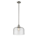 Bell Mini Pendant shown in the Brushed Satin Nickel finish with a Seedy shade