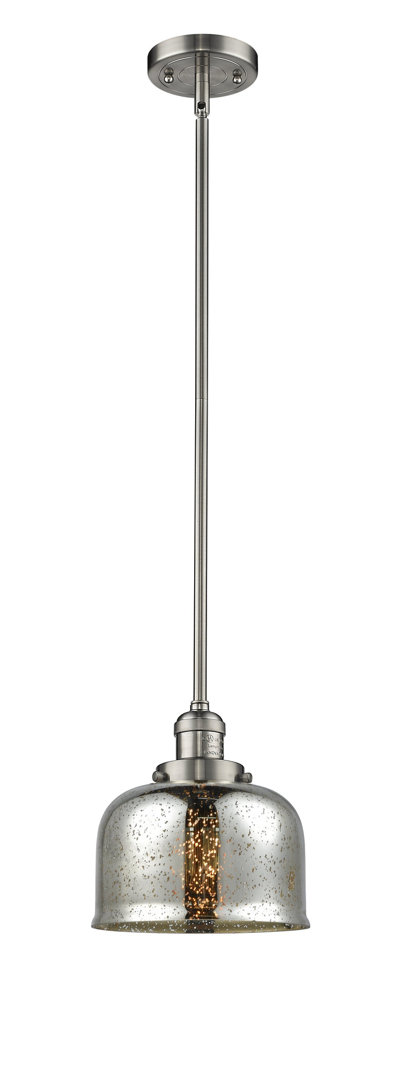 Innovations Lighting Large Bell 1-100 watt 8 inch Brushed Satin Nickel Mini Pendant Silver Plated Mercury glass Hang Straight Swivel 201SSNG78