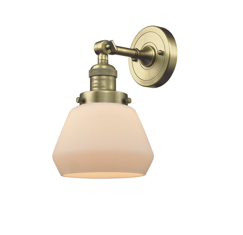 Innovations Lighting Fulton 1-100 watt 7 inch Antique Brass Sconce Matte White Cased glass 180 Degree Swivel 203ABG171