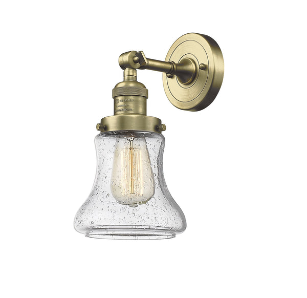 Innovations Lighting Bellmont 1-100 watt 6.5 inch Antique Brass Sconce Seedy glass 180 Degree Swivel Engraved Cast Cup 203ABG194