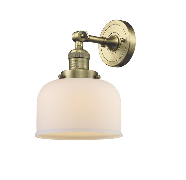 Innovations Lighting Large Bell 1-100 watt 8 inch Antique Brass Sconce Matte White Cased glass  180 Degree Adjustable Swivel 203ABG71