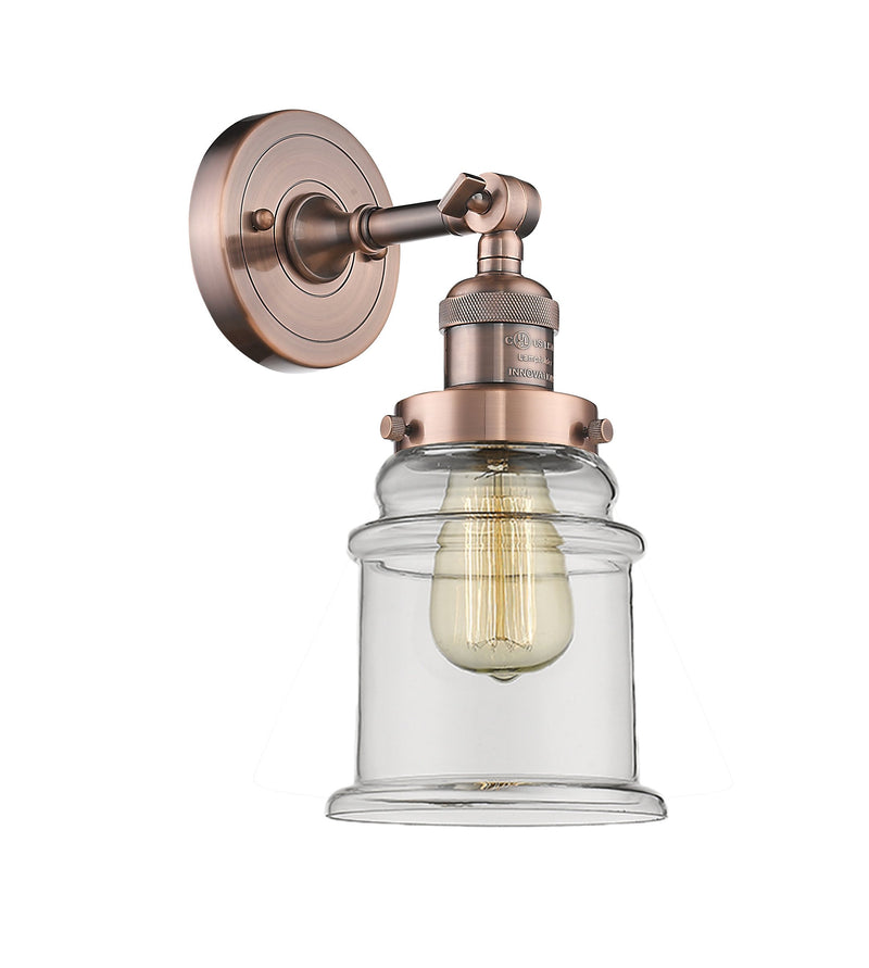 Innovations Lighting Canton 1-100 watt 6.5 inch Antique Copper Sconce Clear glass  180 Degree Adjustable Swivel Engraved Cast Cup 203ACG182