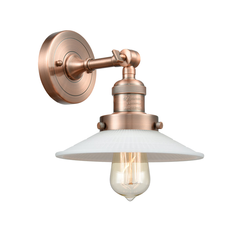 Halophane Sconce shown in the Antique Copper finish with a Matte White Halophane shade