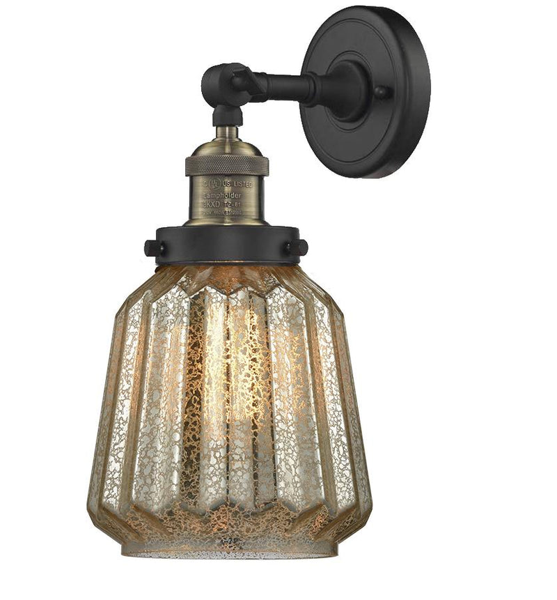 Innovations Lighting Chatham 1-100 watt 6 inch Black Antique Brass Sconce Mercury Fluted Glass  180 Degree Adjustable Swivel 203BABG146