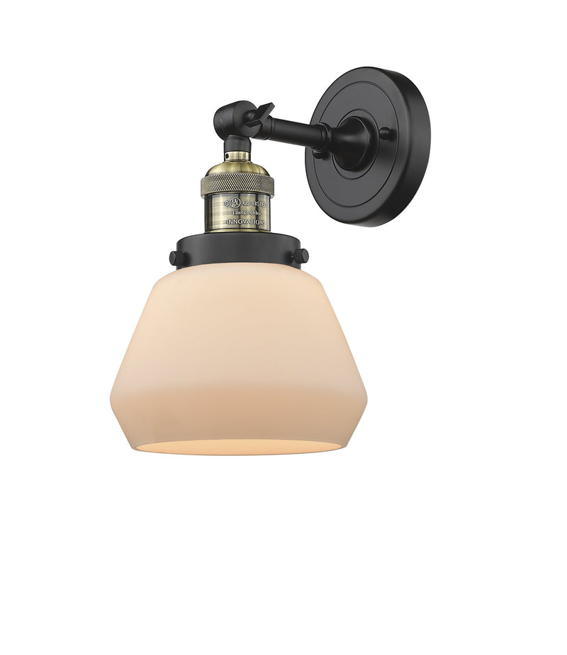 Innovations Lighting Fulton 1-100 watt 7 inch Black Antique Brass Sconce Matte White Cased Glass  180 Degree Adjustable Swivel 203BABG171