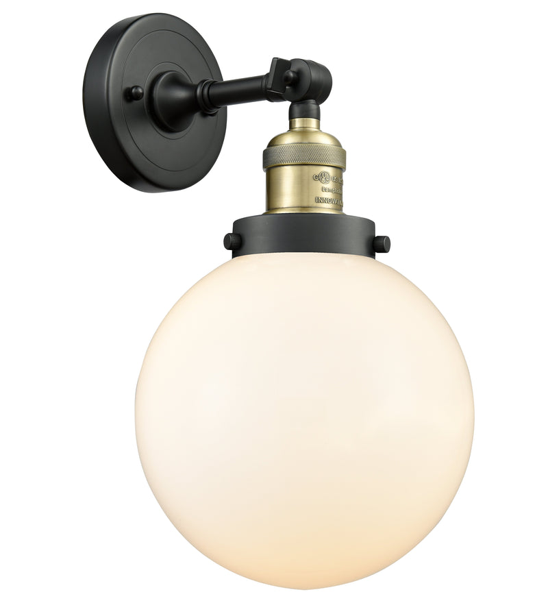 Innovations Lighting Beacon 1-100 watt 8 inch Black Antique Brass Sconce Matte White Cased Glass  180 Degree Adjustable Swivel 203BABG2018
