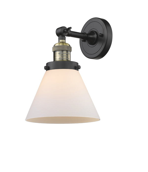 Innovations Lighting Large Cone 1-100 watt 8 inch Black Antique Brass Sconce Matte White Cased Glass 180 Degree Swivel 203BABG41