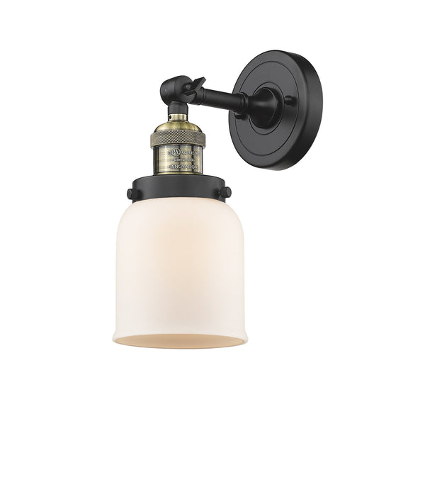 Innovations Lighting Small Bell 1-100 watt 5 inch Black Antique Brass Sconce Matte White Cased Glass 180 Degree Swivel 203BABG51