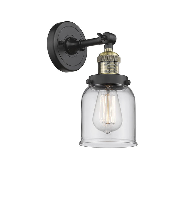 Innovations Lighting Small Bell 1-100 watt 5 inch Black Antique Brass Sconce Clear glass   180 Degree Adjustable Swivel 203BABG52