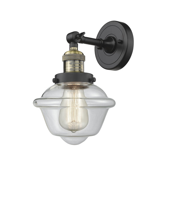 Innovations Lighting Small Oxford 1-100 watt 8 inch Black Antique Brass Sconce Clear glass   180 Degree Adjustable Swivel 203BABG532