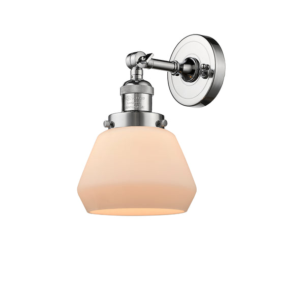 Fulton Sconce shown in the Polished Chrome finish with a Matte White shade