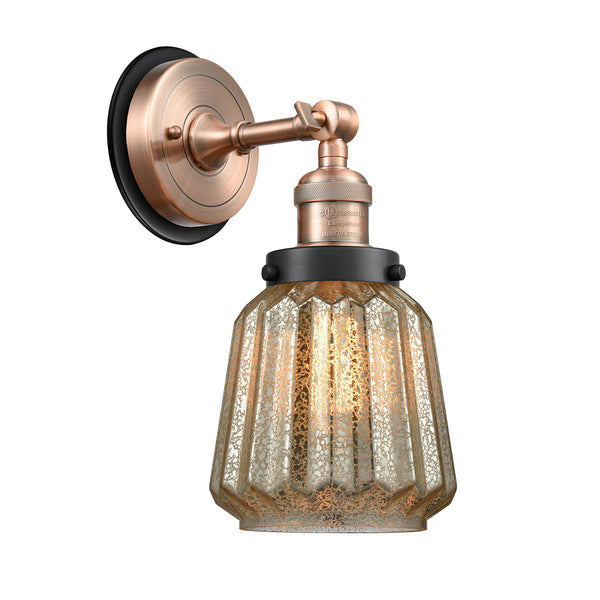 Chatham Sconce shown in the Antique Copper finish with a Mercury shade