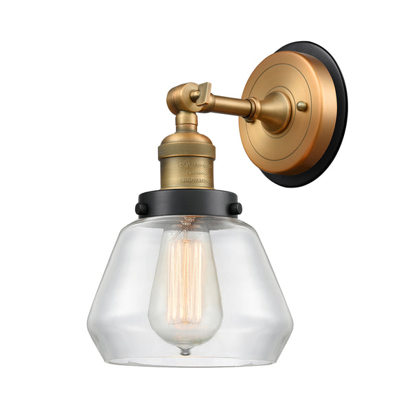 Fulton Sconce shown in the Brushed Brass finish with a Clear shade