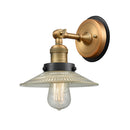 Halophane Sconce shown in the Brushed Brass finish with a Clear Halophane shade