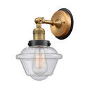 Oxford Sconce shown in the Brushed Brass finish with a Seedy shade