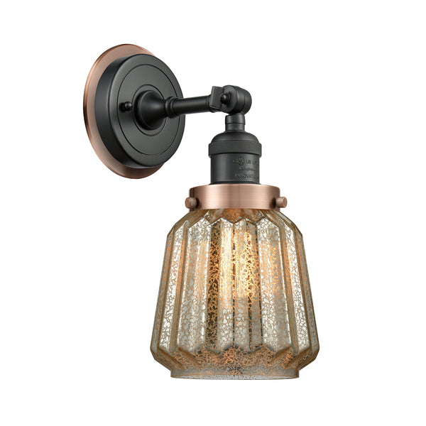 Chatham Sconce shown in the Matte Black finish with a Mercury shade