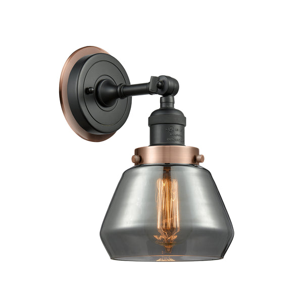 Fulton Sconce shown in the Matte Black finish with a Plated Smoke shade