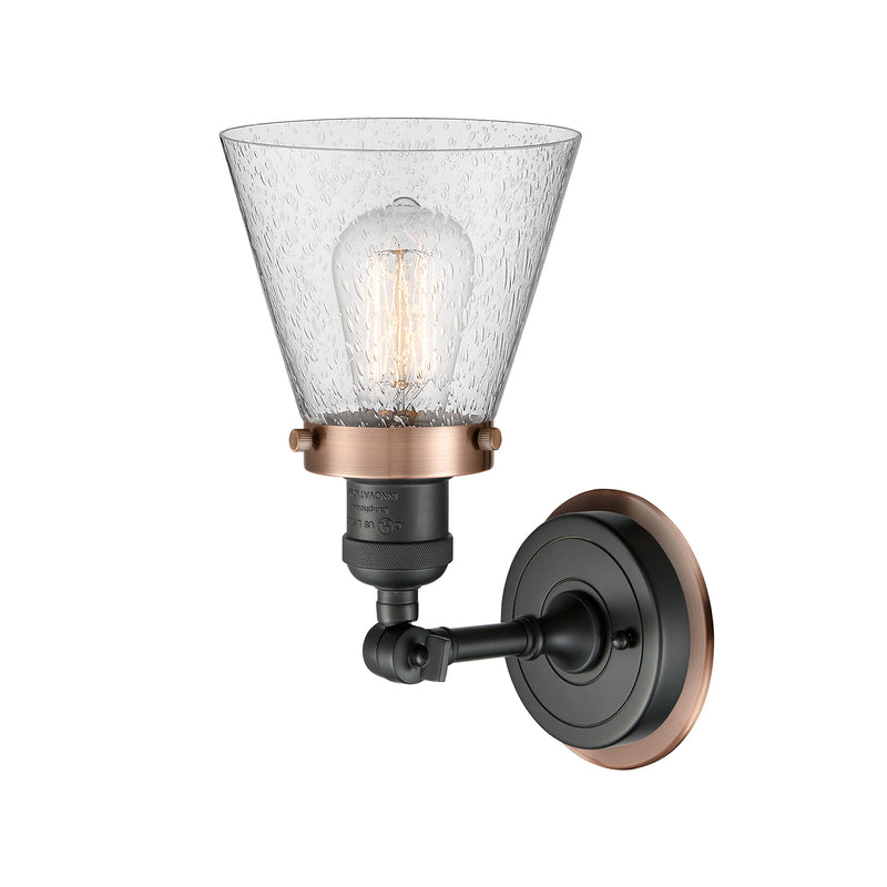Innovations Lighting Small Cone 1 Light Mixed Metals Sconce Part Of The Franklin Restoration Collection 203BK-BPAC-HRAC-G64
